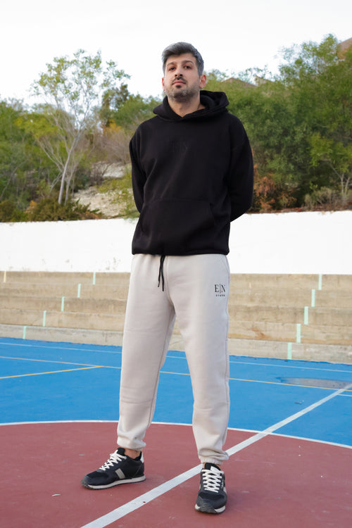 Beige sweatpants with an elastic waistband