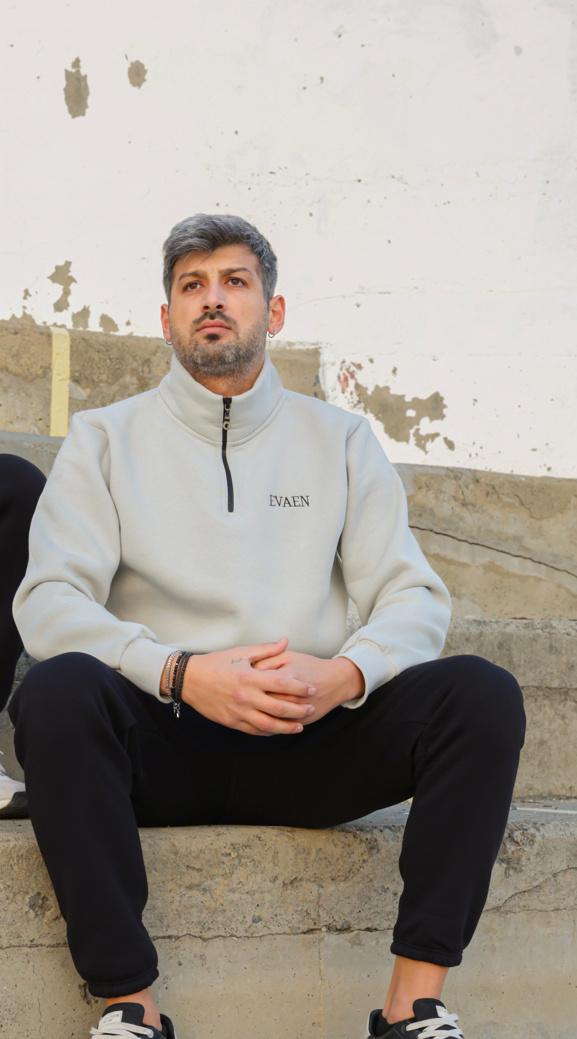 Grey Sweatshirt With Half Zip