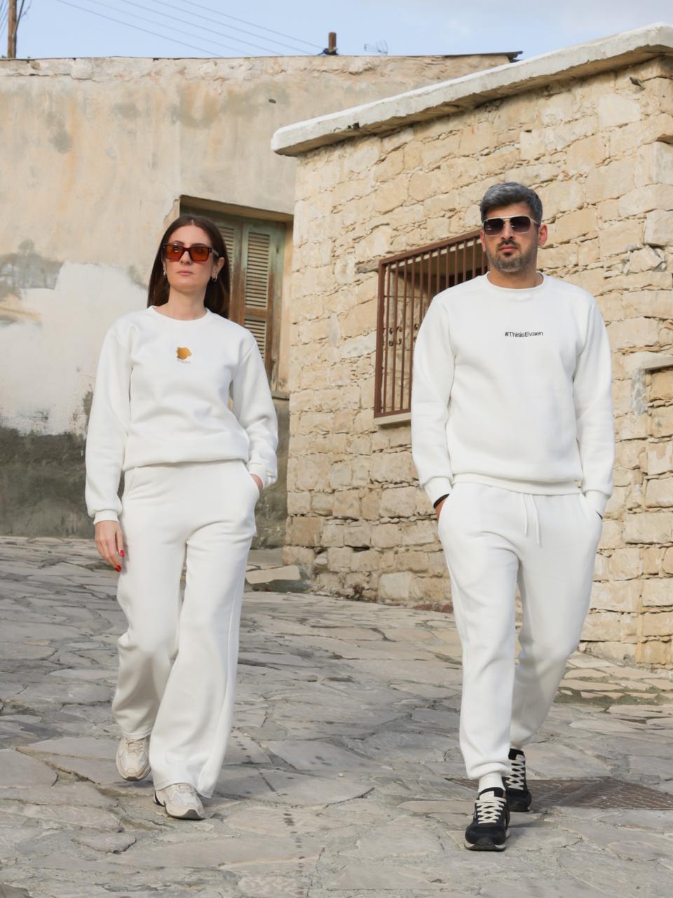 White Set with Gold Evaen Logo - Flare Tracksuit
