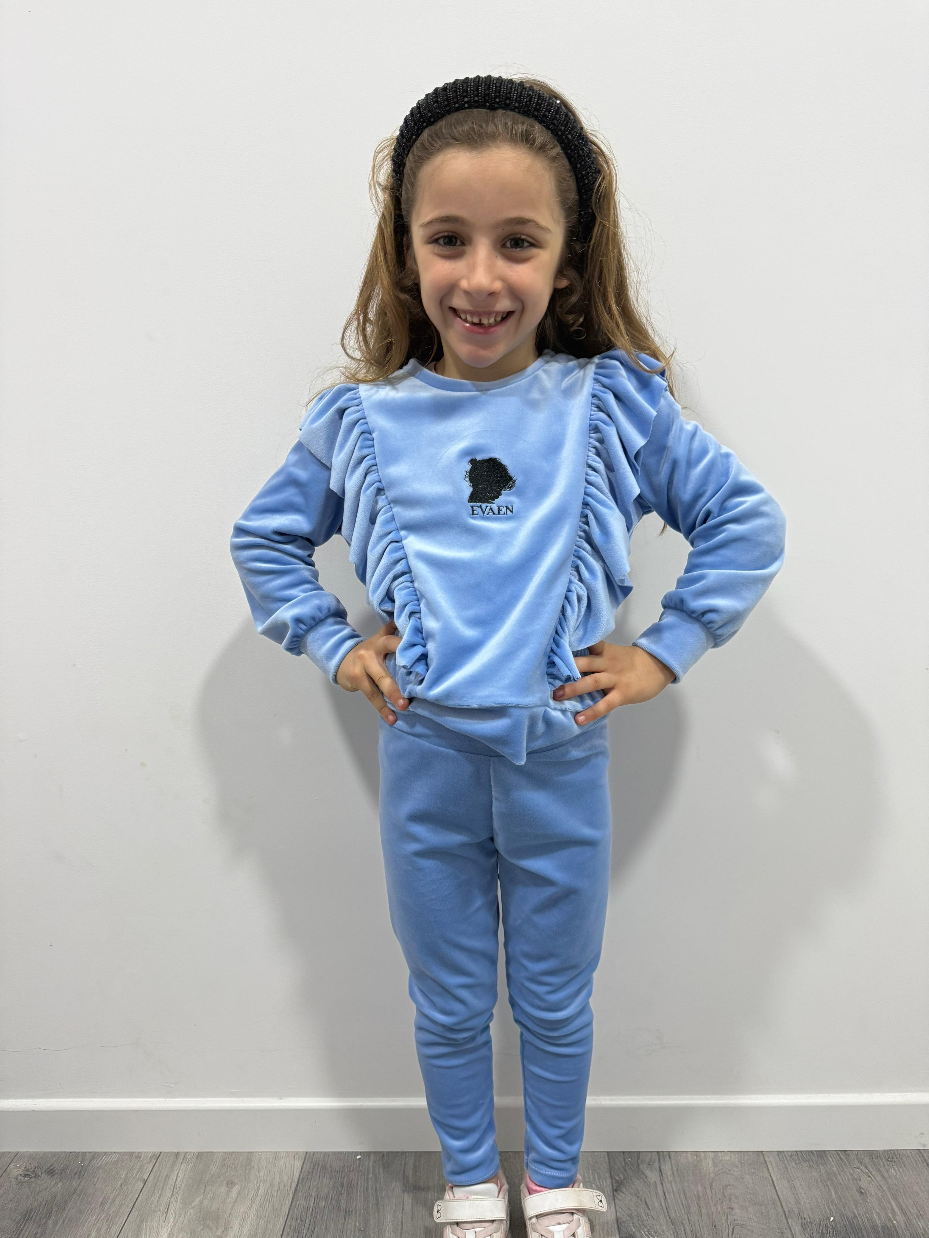 Light Blue Velvet Set - Luxe Kids Tracksuit