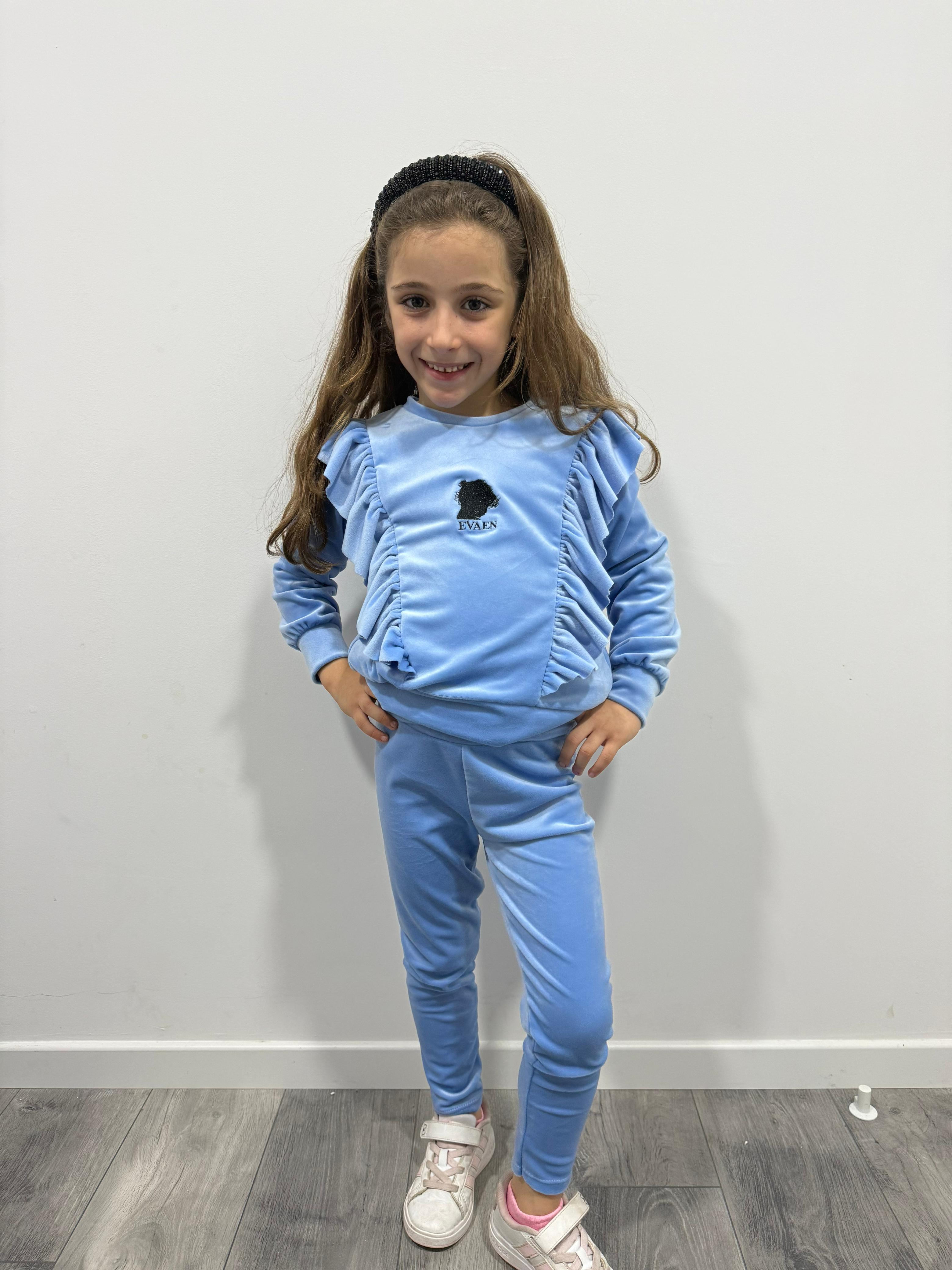 Light Blue Velvet Set - Luxe Kids Tracksuit