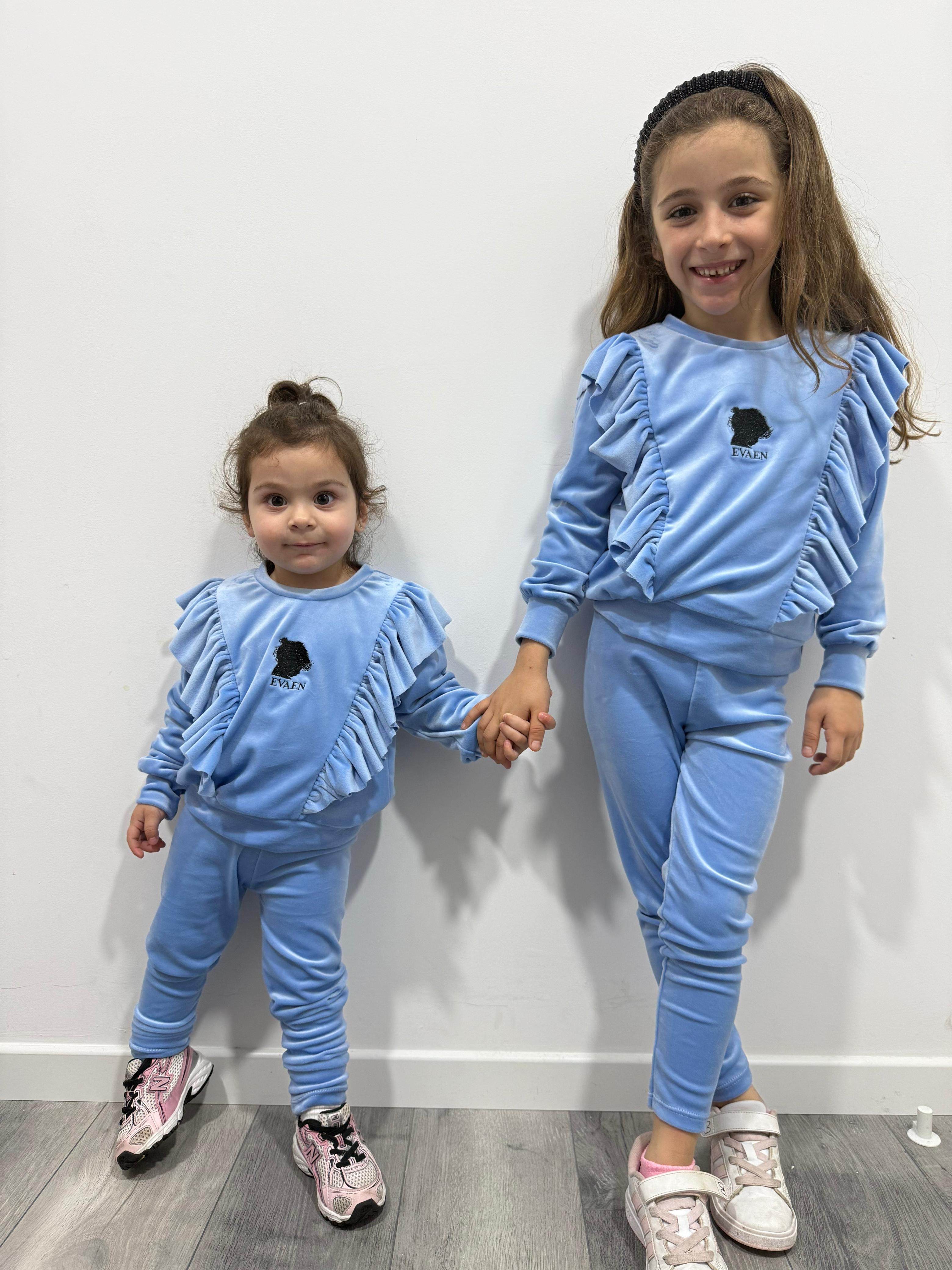 Light Blue Velvet Set - Luxe Kids Tracksuit
