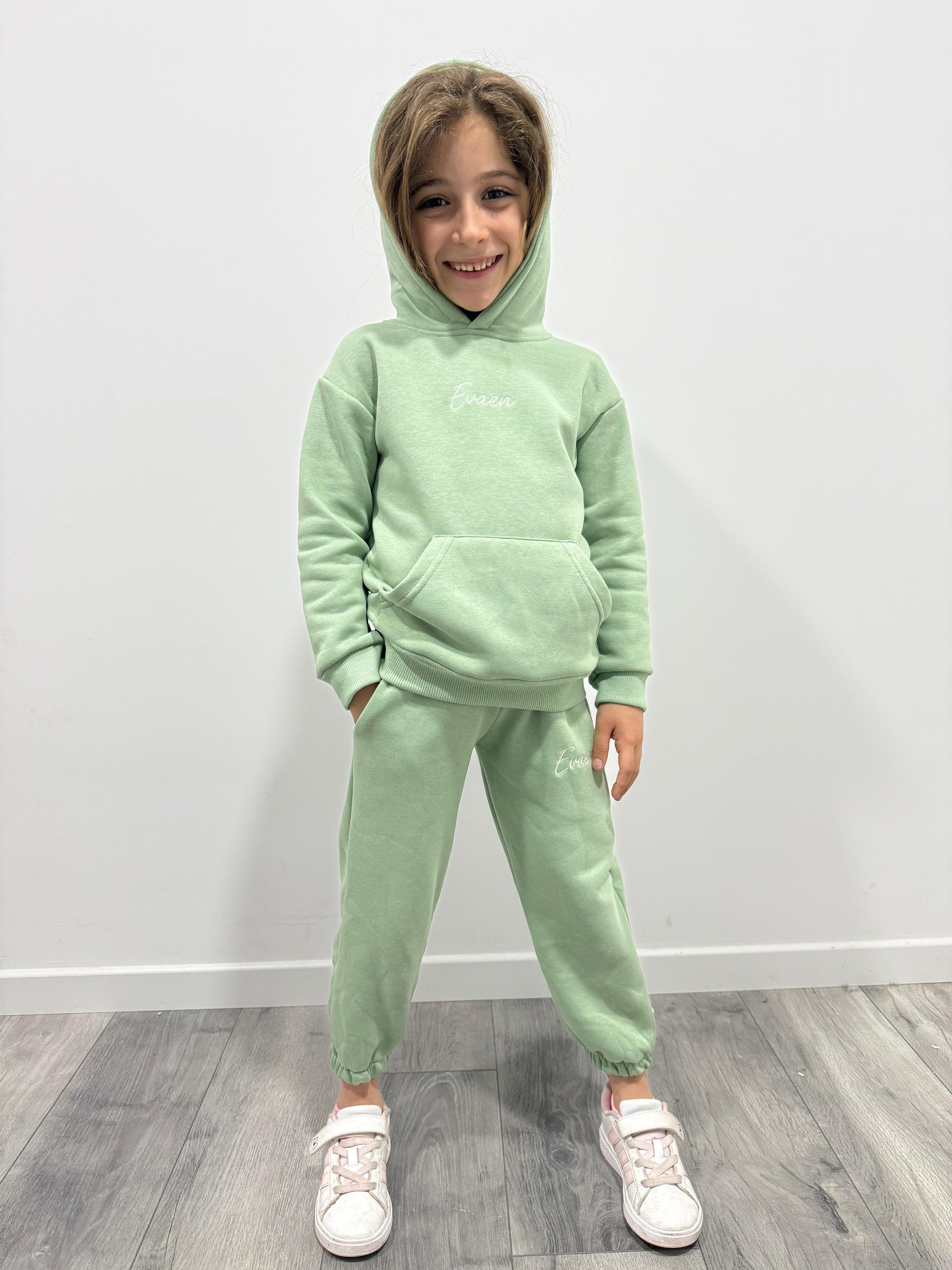 Mint Cotton Tracksuit Set - Premium Kids Hoodie & Joggers