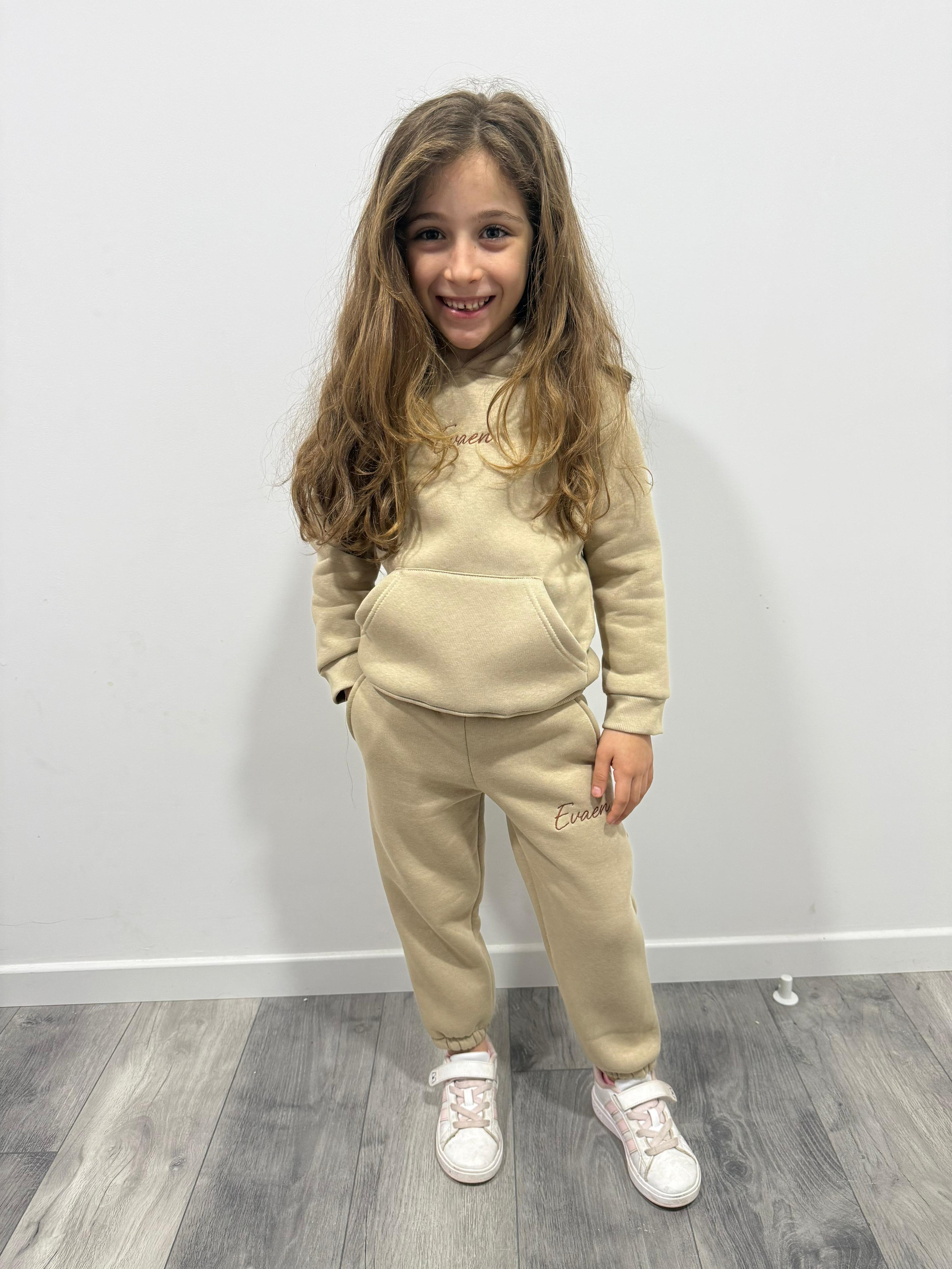 Beige Cotton Tracksuit Set - Premium Kids Hoodie & Joggers