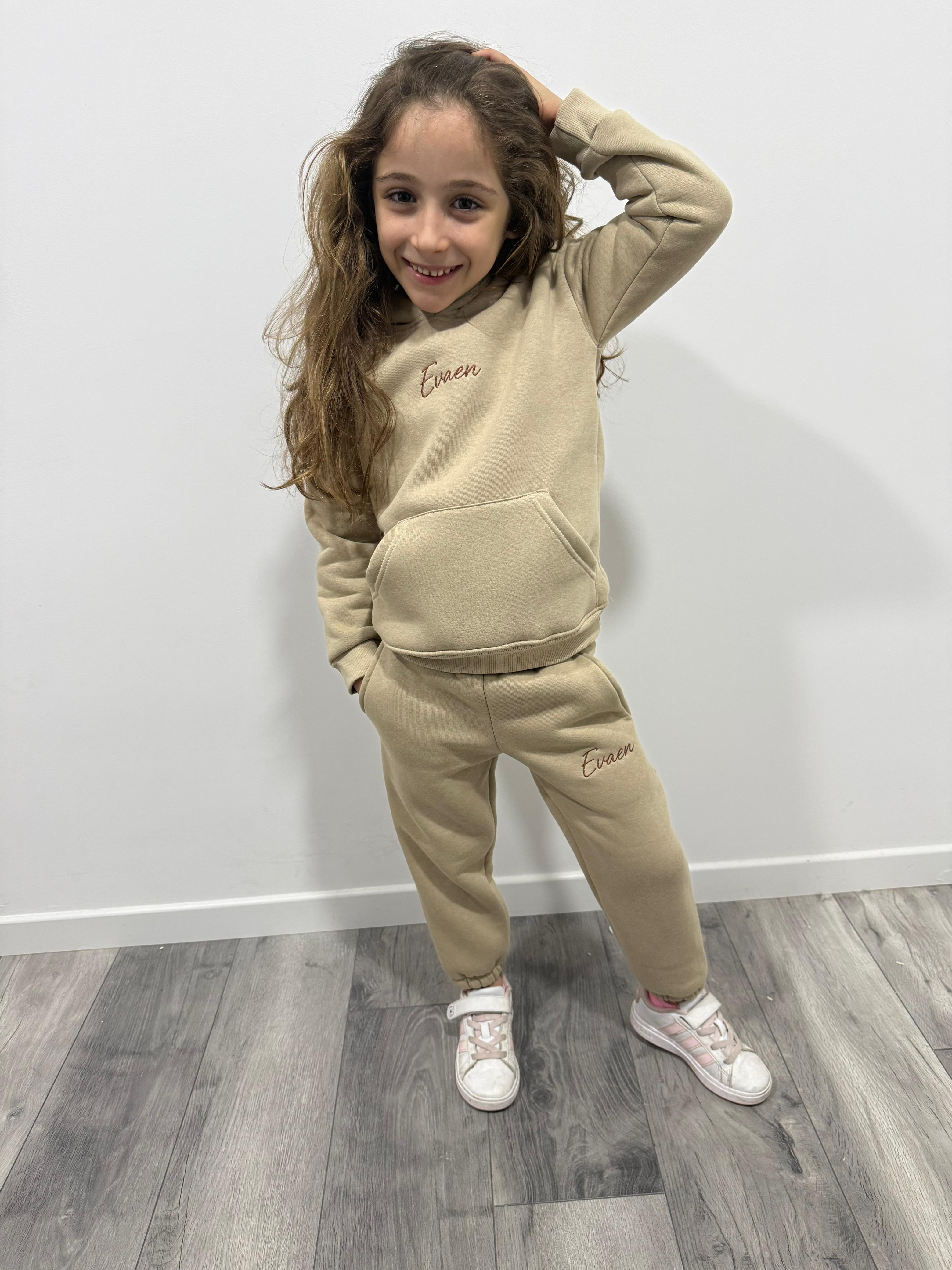 Beige Cotton Tracksuit Set - Premium Kids Hoodie & Joggers