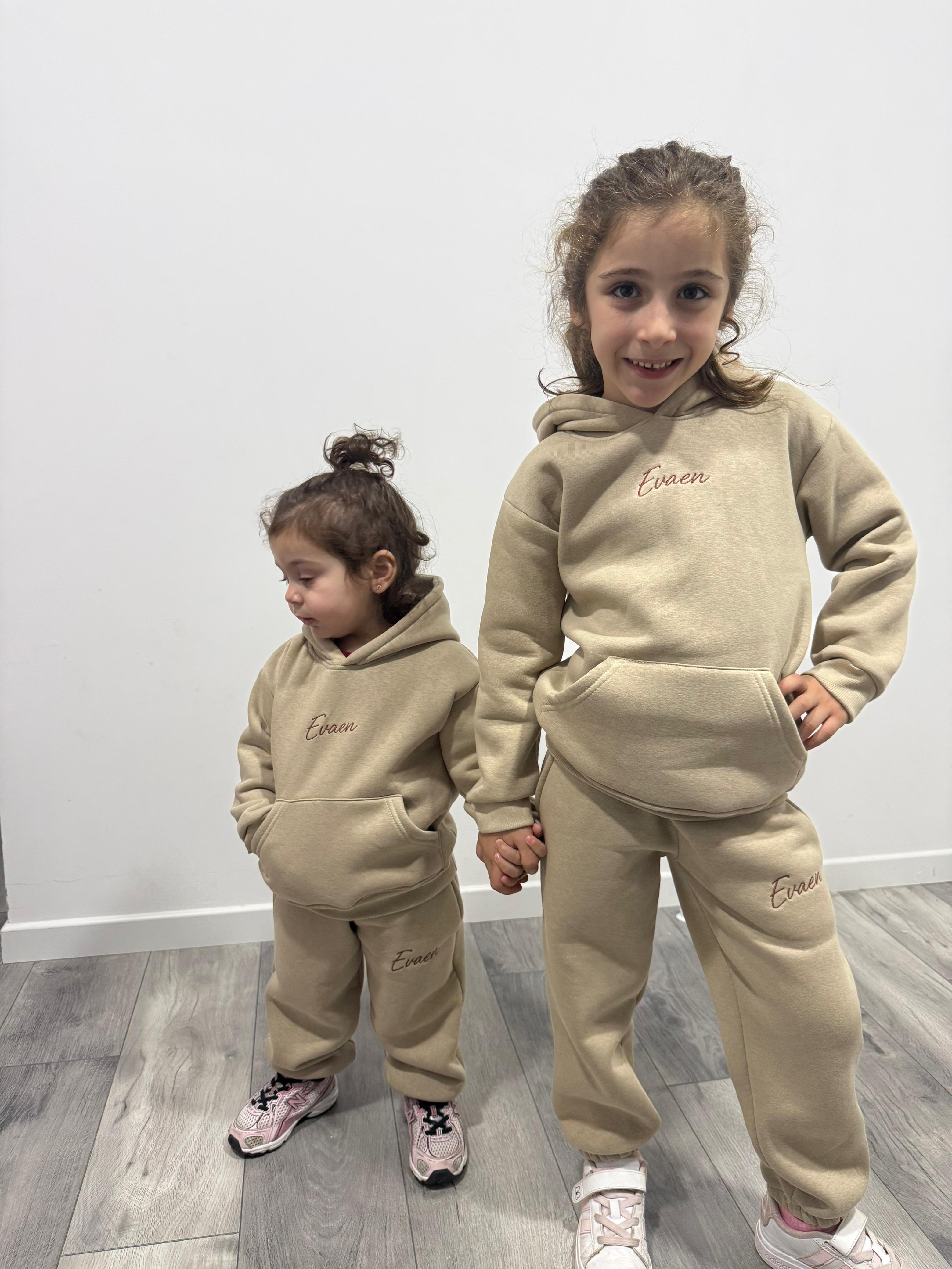 Beige Cotton Tracksuit Set - Premium Kids Hoodie & Joggers